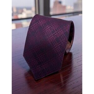Calvin Klein Men’s Tie Purple Magenta Plaid Geometric Skinny  57.5" x 2.7"